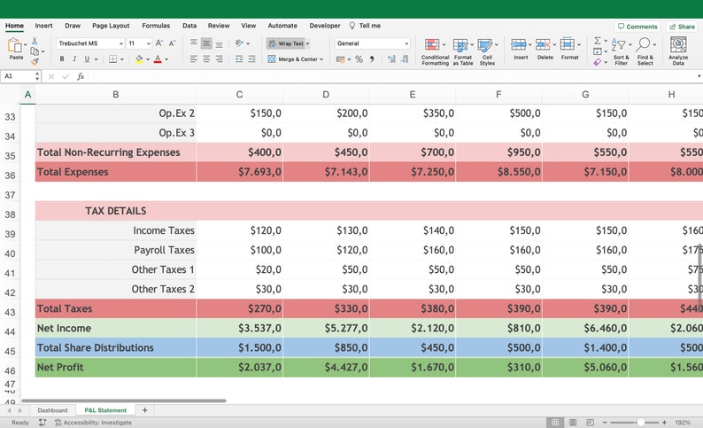 Profit and Loss Statement Excel Template Financial Spreadsheet Annual
