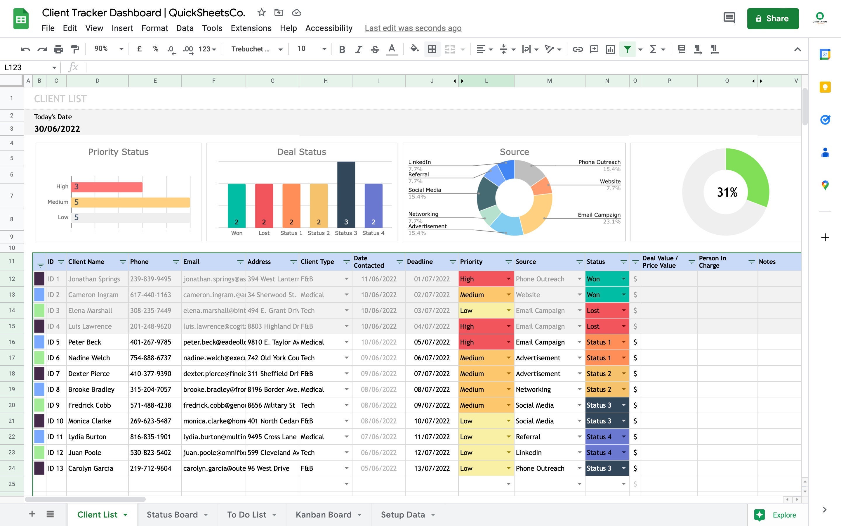 Client Tracker Spreadsheet | Google Sheets | Small Business Template ...