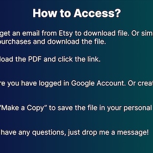 Peut inclure: Un fond d&eacute;grad&eacute; bleu et vert avec une liste d'instructions sur la fa&ccedil;on d'acc&eacute;der &agrave; un fichier num&eacute;rique. Les instructions comprennent le t&eacute;l&eacute;chargement d'un fichier PDF, la connexion &agrave; un compte Google et la copie du fichier. Les instructions sont accompagn&eacute;es d'ic&ocirc;nes repr&eacute;sentant un e-mail, un fichier PDF, un logo Google, un document et une bulle de discussion.