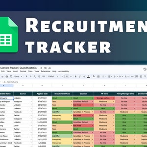 Recruitment Tracker Google Sheets | Applicant Tracking Spreadsheet | Hiring Pipeline | Recruitment Dashboard