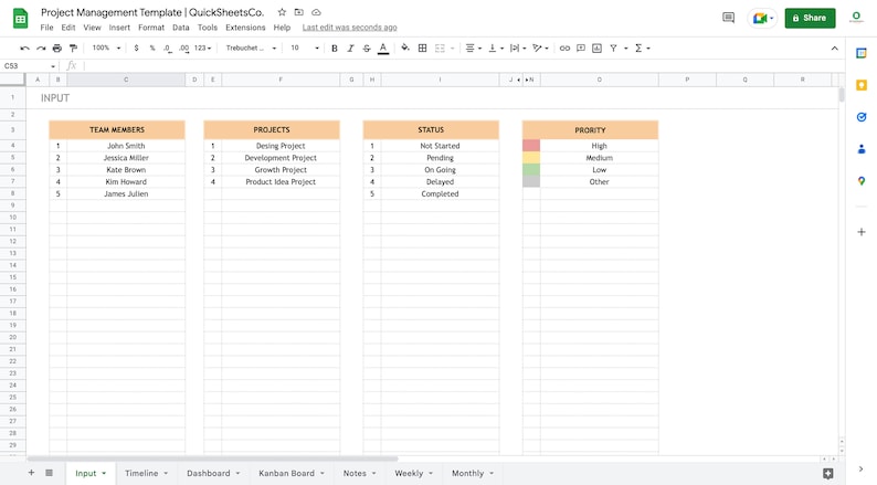Project Management Dashboard | Google Sheets Template | Automatic ...