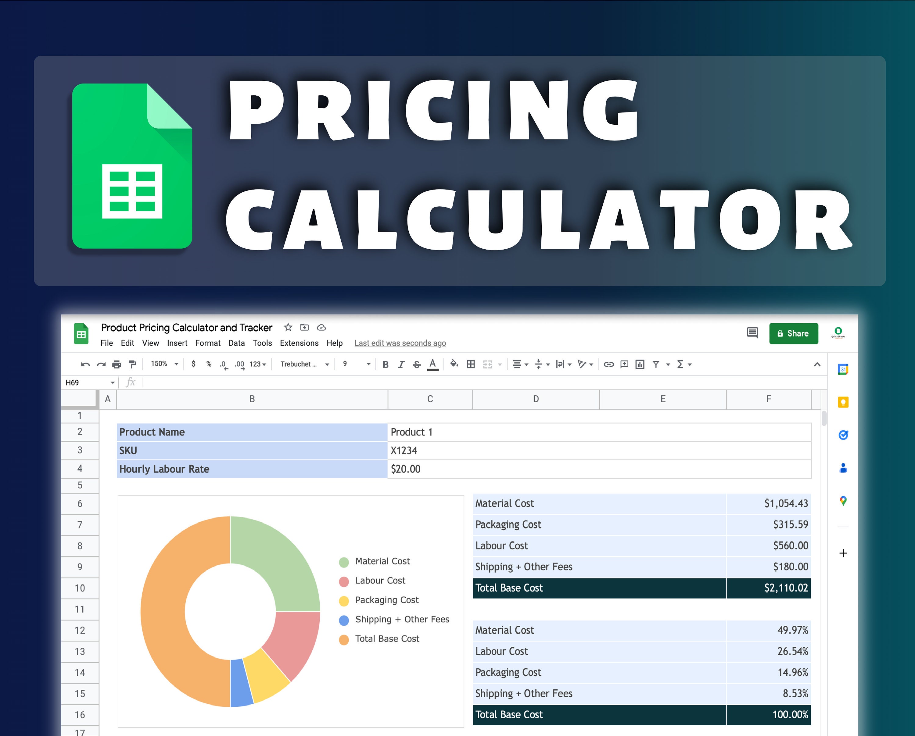 Product Pricing Template | Google Sheets | Pricing Sheet | Pricing Calculator | Small Business Planner | Profit Margin Calculator