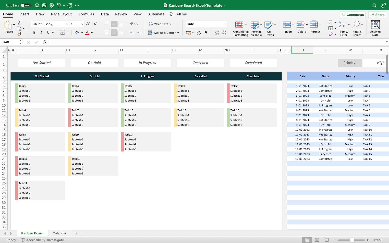 Kanban Board Excel Template Task Tracker Project - Etsy
