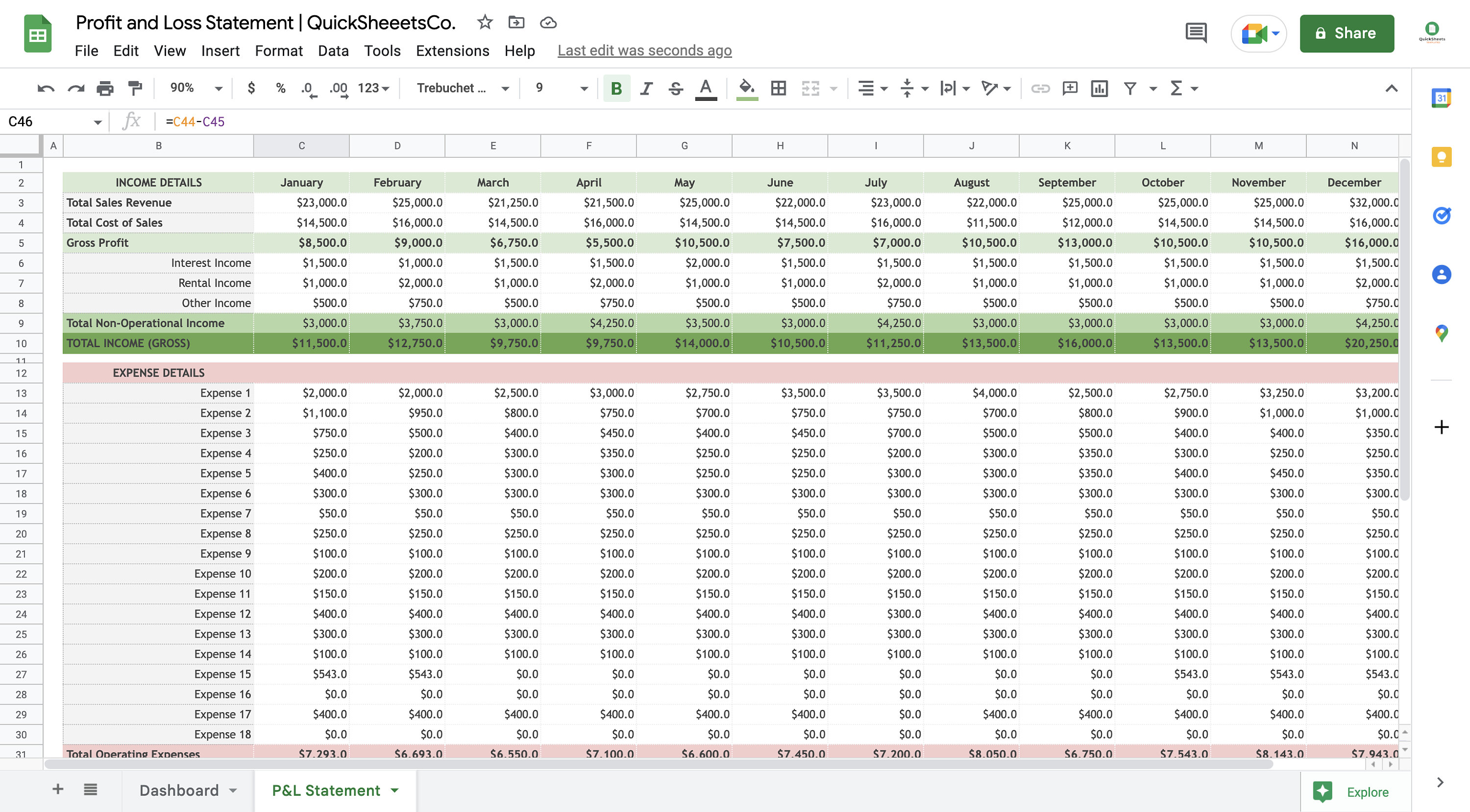 Profit and Loss Statement Template Google Sheets Financial Profit and Loss Statement Template Google Sheets Financial