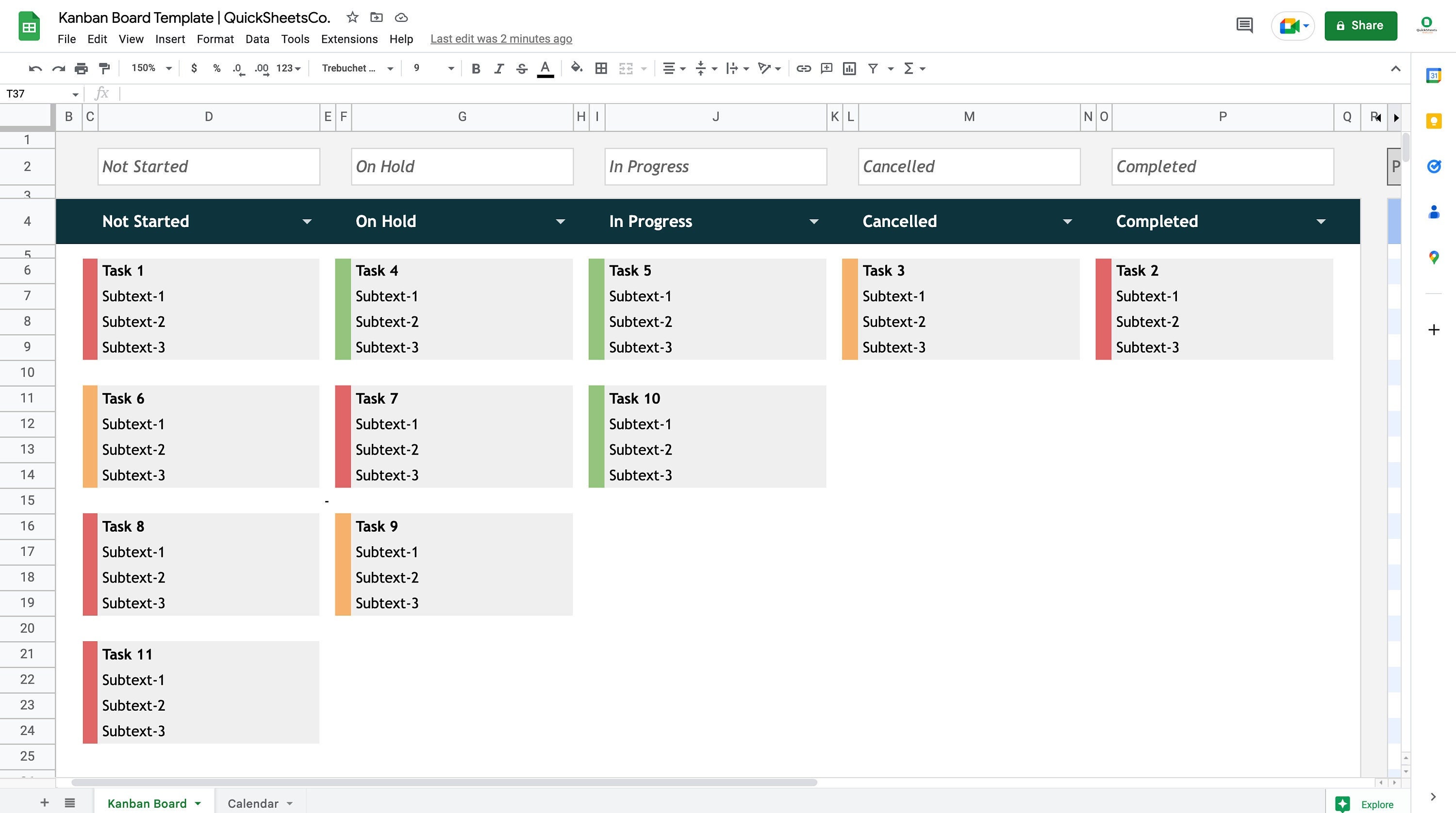 Kanban Board | Google Sheets Template | Kanban Agile Board | Project ...