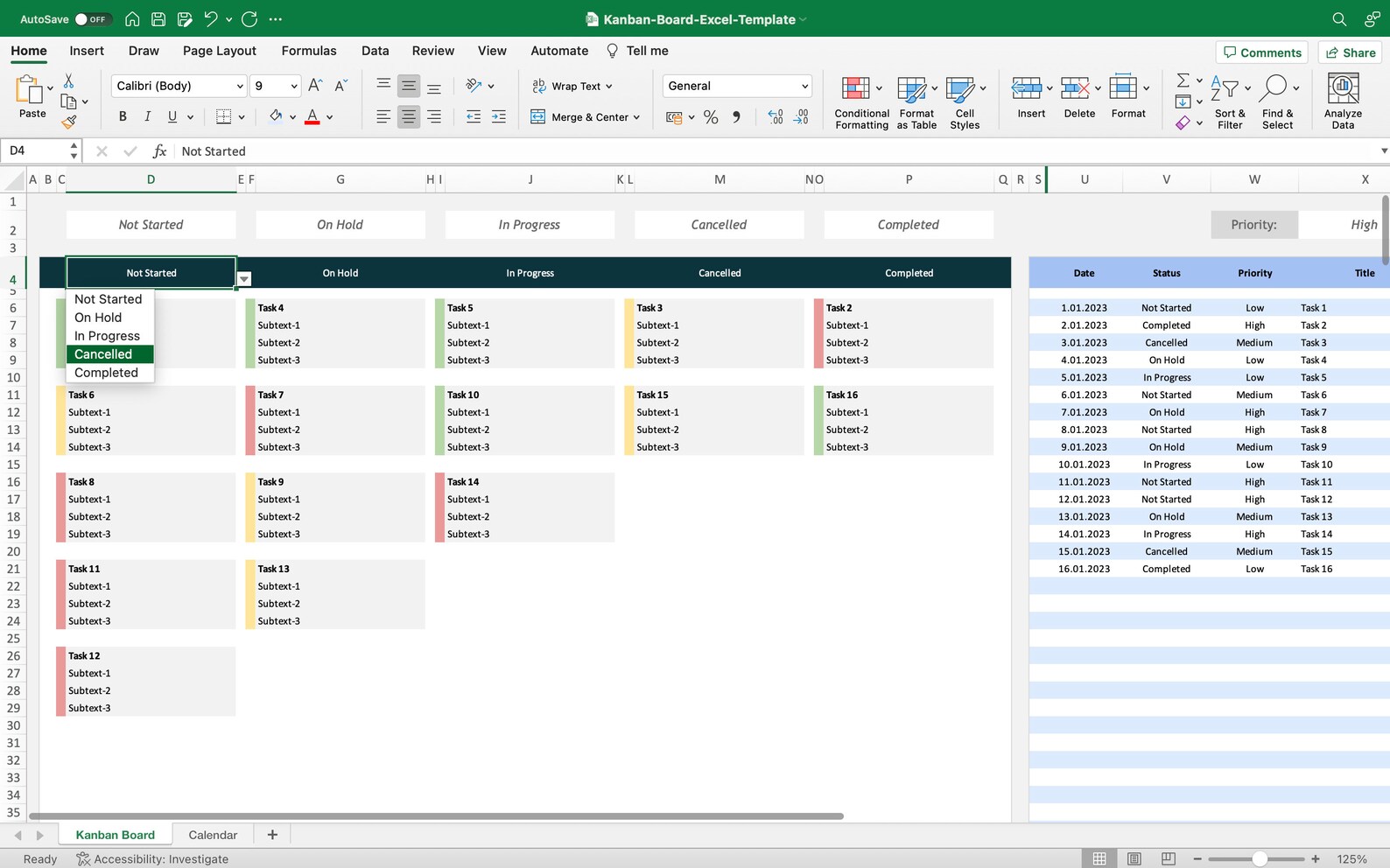 Kanban Board Excel Template | Task Tracker | Project Management | Gantt ...