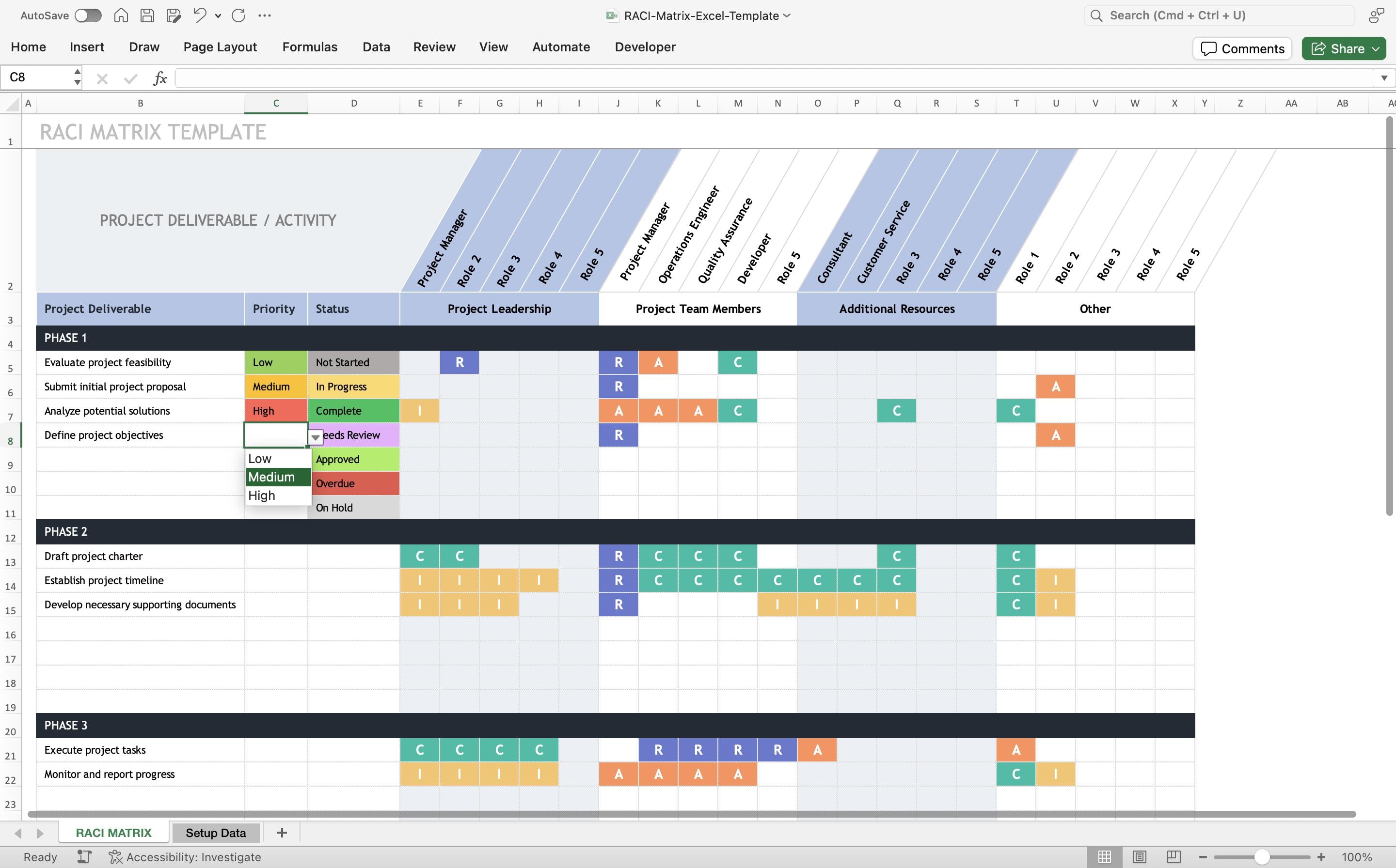RACI Matrix | Excel Template | RACI Chart | Responsibility Assignment ...