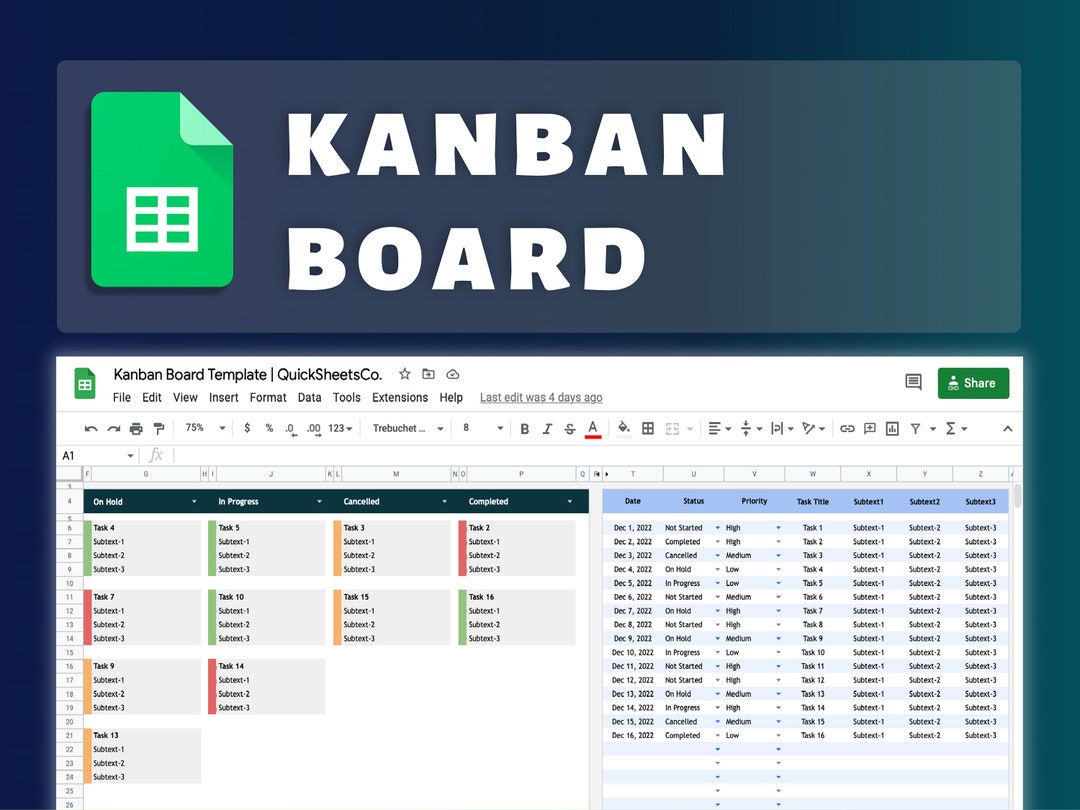 Kanban Board Google Sheets Template Kanban Agile Board Project Planner Kanban Board Google Sheets Template Kanban Agile Board Project Planner