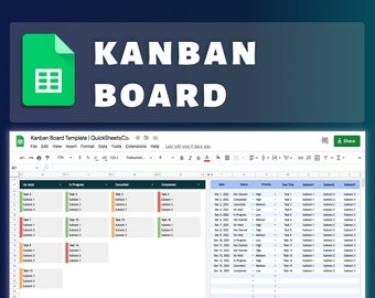 Kanban Board | Google Sheets Template | Kanban Agile Board | Project Planner | Task Tracker Spreadsheet | Manage To Do List