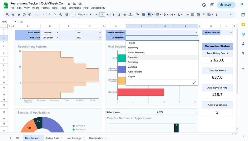 Recruitment Tracker Google Sheets | Applicant Tracking Spreadsheet ...