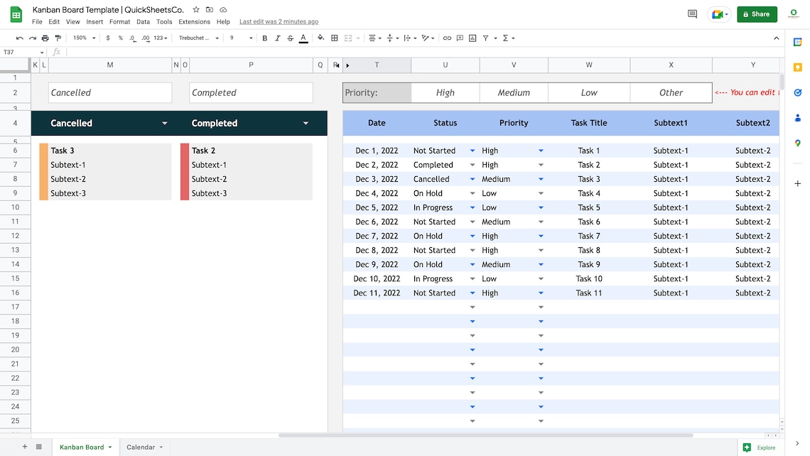 Kanban Board Google Sheets Template Kanban Agile Board Etsy