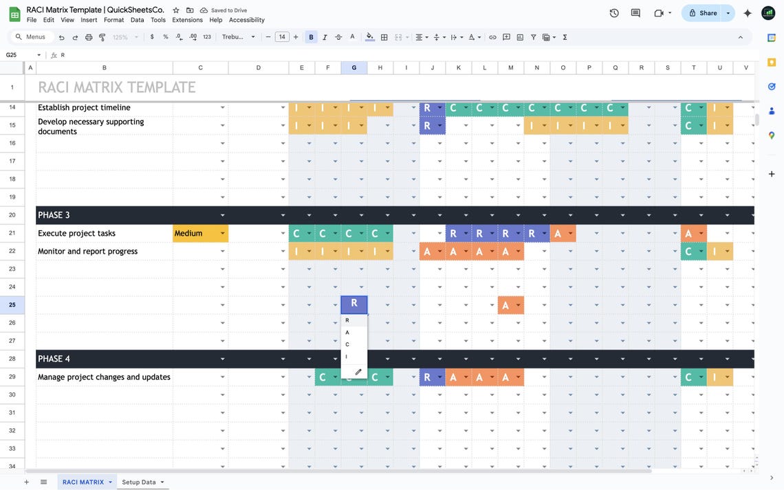 RACI Matrix | Google Sheets Template | RACI Chart | Responsibility ...