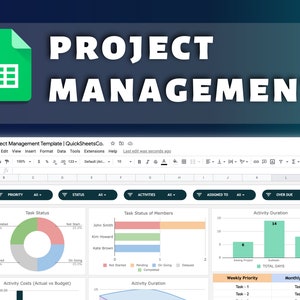 Projectmanagementdashboard | Google Spreadsheets-sjabloon | Automatisch dashboard | Tijdlijn | Kanbanbord | Planner-spreadsheet | Maandbudget