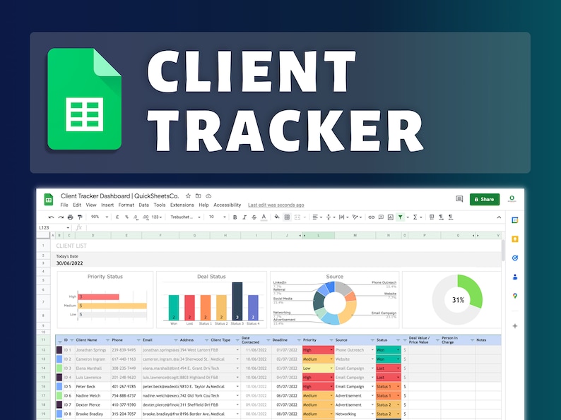 Client Tracker Spreadsheet Google Sheets Small Business Template CRM