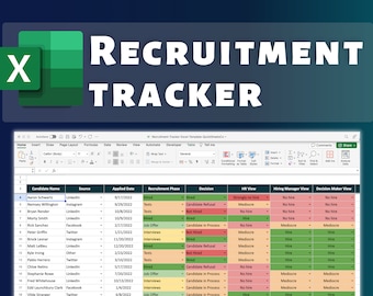 Recruitment Tracker Excel Template | Applicant Tracking Spreadsheet | Hiring Pipeline | Recruitment Dashboard