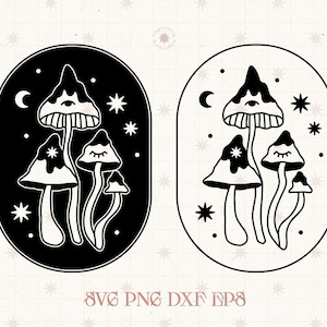 Champignon magique svg, svg céleste, Cottage core svg, Boho champignon et mauvais œil svg, Witchy svg, Fungi svg, Trippy Mushroom et étoiles svg