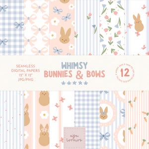 Papier numérique de Pâques grand-millénaire, Papier numérique preppy, Papier numérique avec noeud rose, Fichier sans couture de printemps Cottage Core, Papier numérique Coquette