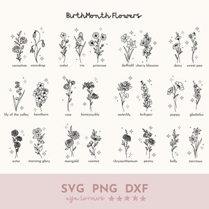 Flor del mes de nacimiento svg, Flor de nacimiento svg, svg botánico, svg de flores silvestres, ramo de flores mínimo svg, flor de nacimiento svg, flor del mes de nacimiento svg