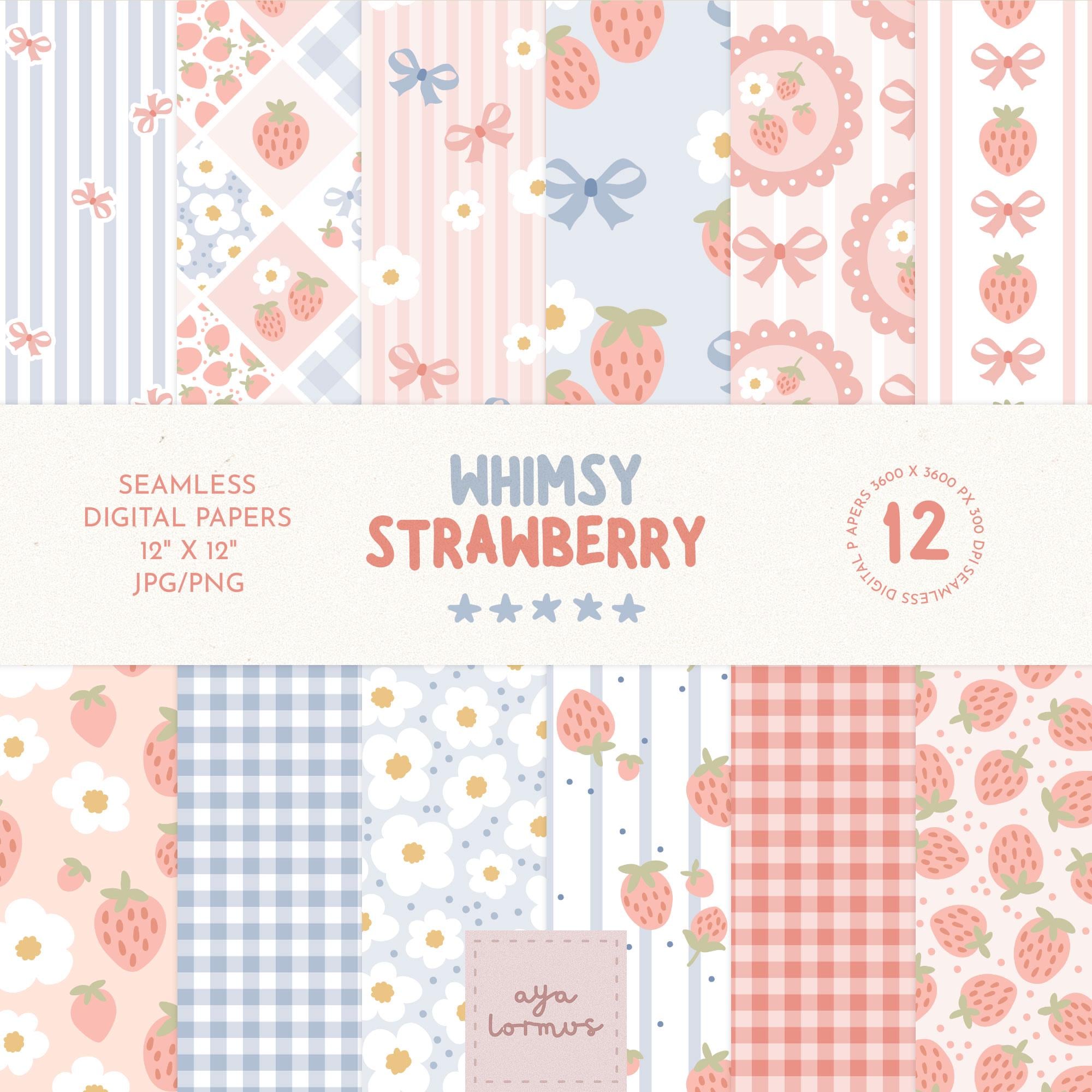 Grandmillenial Strawberry Seamless Pattern, Strawberry Digital Paper, Cottage Core Seamless File, Summer Digital Paper, Scrapbook Paper png