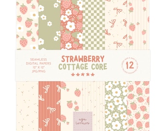 Strawberry Seamless Patterns, Cottage Core Seamless File, Strawberry Digital Paper, Checkered Strawberry Pattern, Seamless Strawberry png