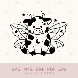 Fairy cow svg, Baby cow svg, Cute cow svg cut file, Boho baby svg, Mystical svg, Farm animals svg, Celestial svg, Cow hand embroidery design