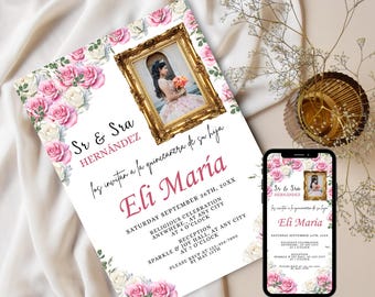 Einladung XV Einladung Girly Quitte Einladung Einladung Digitale Quinceaneras Einladung Quinceamaßa Template Quinceamaßa Print