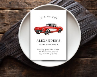 Classic Vintage Car Invitation 70th Birthday Car Birthday Invites 75th Birthday Men 88th Birthday Invitation Car Theme Birthday Invitation