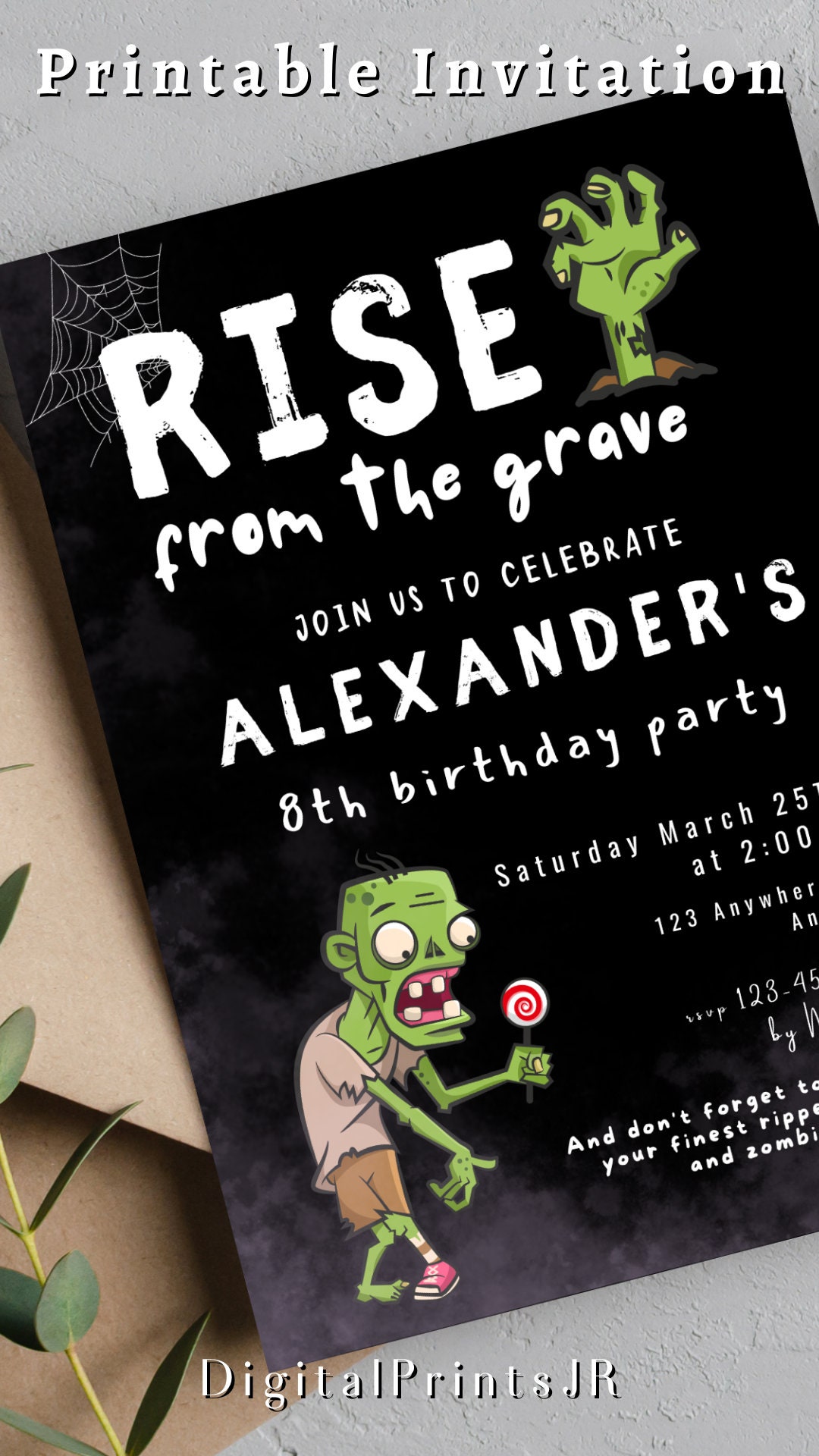 Zombies Birthday Invitation Zombie Kids Birthday Zombies 3 Invitation ...