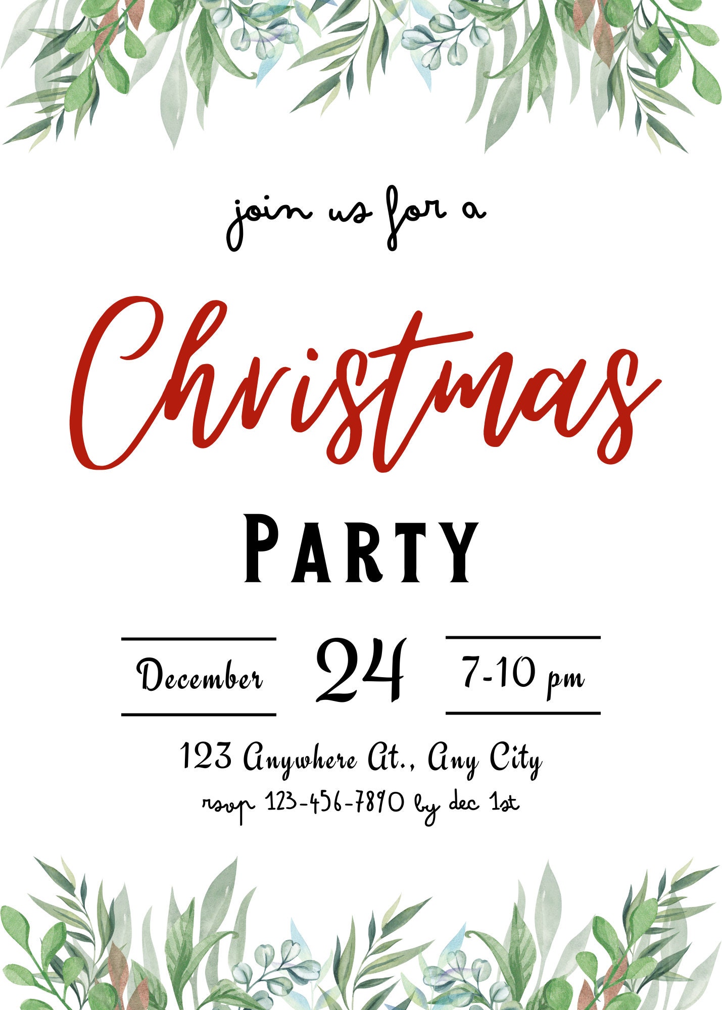 Editable Invitation Christmas Evite Christmas Invitation PDF Invitation