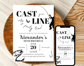 Birthday Fishing Invitation Fishing Birthday Invites Fishing Birthday Invitation Fishing Birthday Invite 30th Birthday Evites 30th Birthday