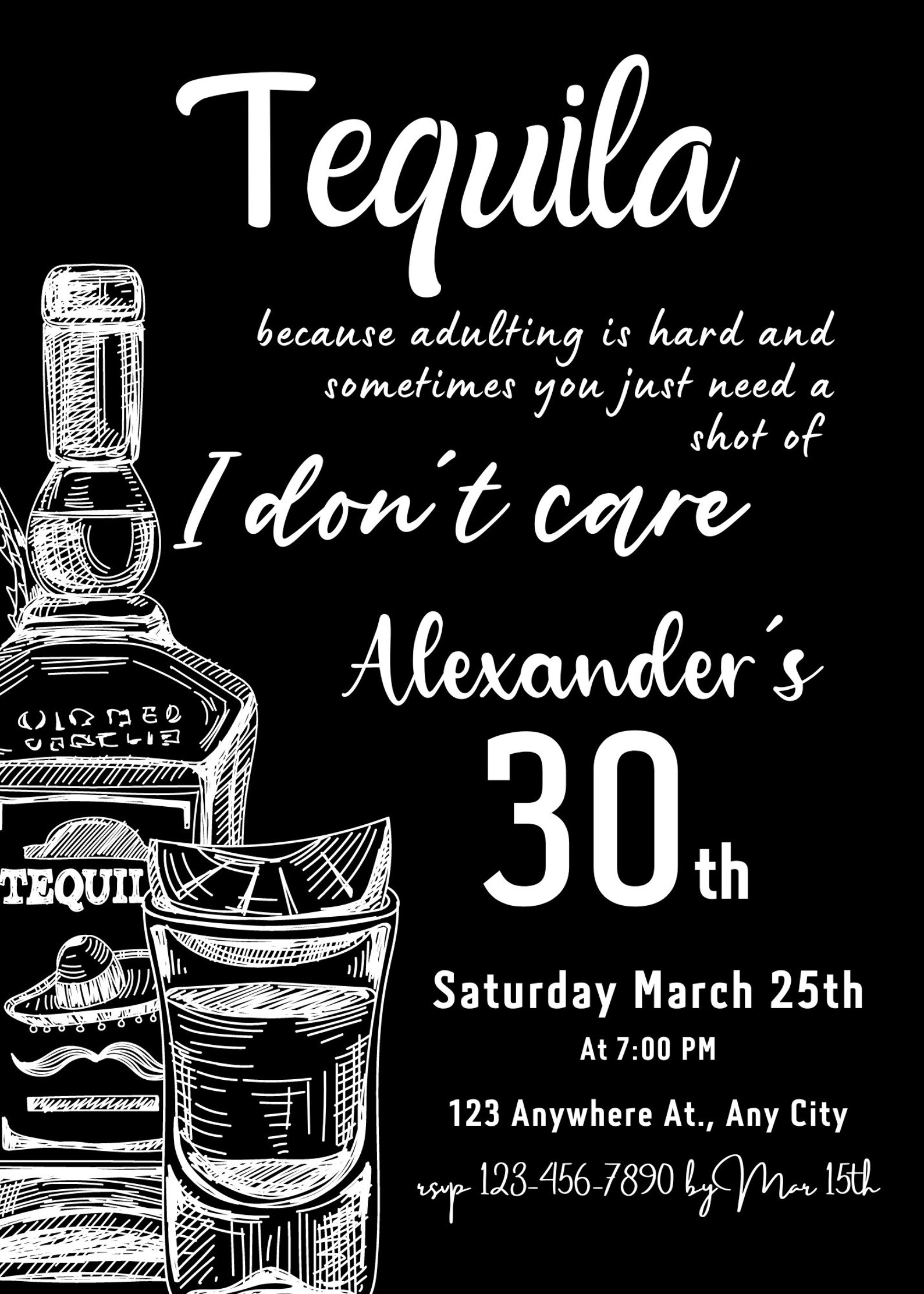 Tequila Birthday Invitation Tequila Invitation Tequila Birthday Invite
