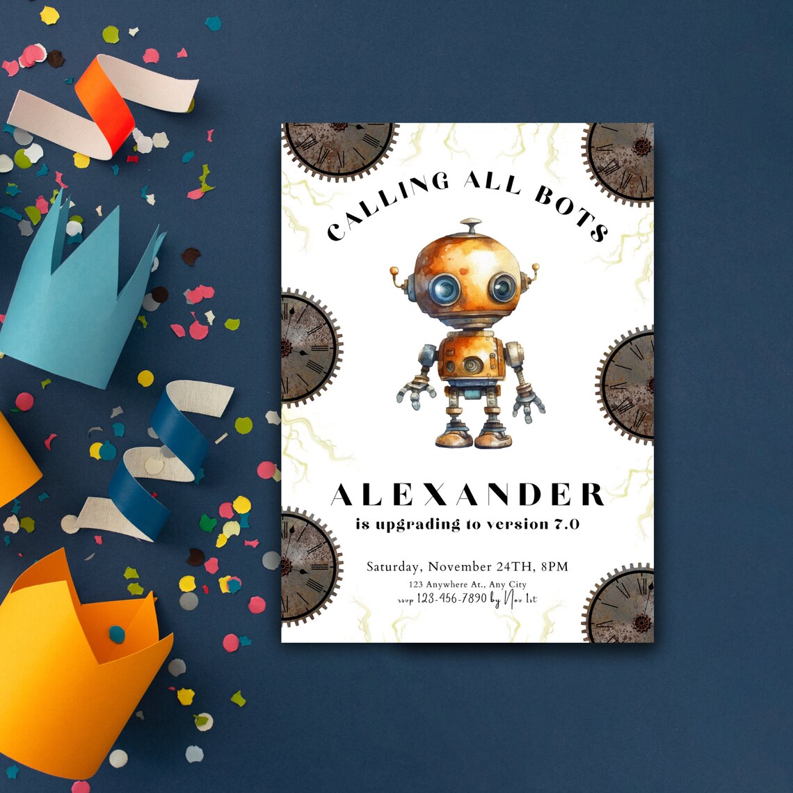 Robot Birthday Invitation Robot Birthday Party Invitation Etsy