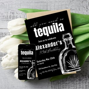 Tequila Invitation Tequila Birthday Party Tequila Birthday Invite  21st Birthday Tequila 25th Birthday Him 35th Birthday Invite