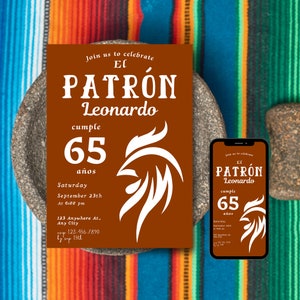 El Patron Birthday Invitation Rooster Birthday Party Mexican Invitation Birthday Mexican Fiesta Invitation 65th Birthday Invitation