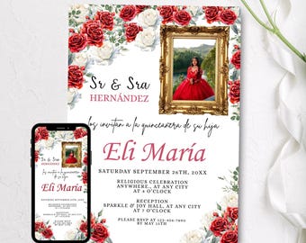 Quinceaños Print-Einladung Digitale Einladung Girly Quinceaños Template Quinceaneras-Einladung Einladung XV Quitte Einladung