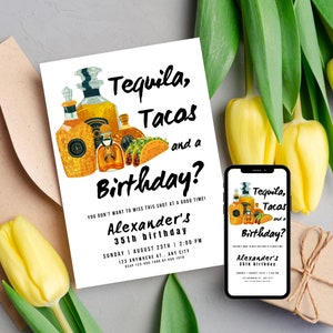 Tacos And Tequila Invitation Taco Birthday Party Invitation Tequila Birthday Invitation Mexican Invitation Birthday Mexican Birthday Invite