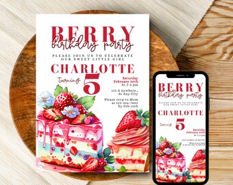 Berry Birthday Bnvite Berry Birthday 7th Birthday 8th Birthday Invite Invite Red Birthday Invite E Invite Birthday Berry Sweet Birthday