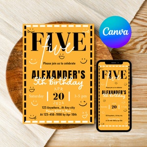 5th Birthday Boy 5th Birthday Invite 5th Birthday Invitation Girl 5th Birthday Party 5th Birthday Girl boys 5th Birthday Invitation Canva