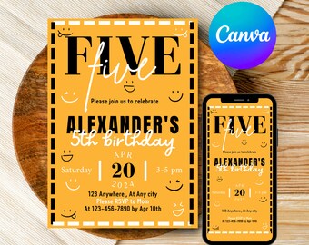5th Birthday Boy 5th Birthday Invite 5th Birthday Invitation Girl 5th Birthday Party 5th Birthday Girl boys 5th Birthday Invitation Canva