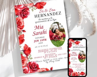 Print-Einladung Digitale Quinceaneras Quitte-Einladung Quinceamaßa Quinceamaßa Template-Einladung XV-Einladung Girly-Einladung