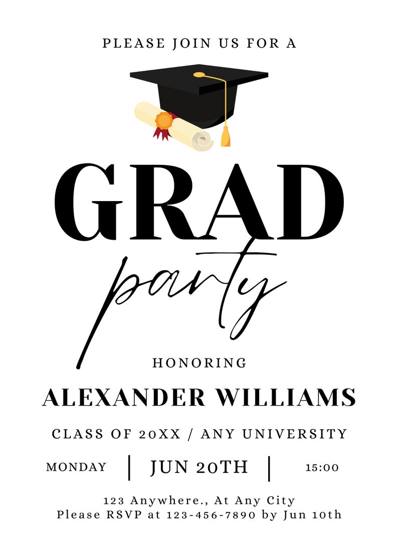 Generic Grad Invite Grad Cap Template College Grad Invitation Graduation Invitation Evite ...