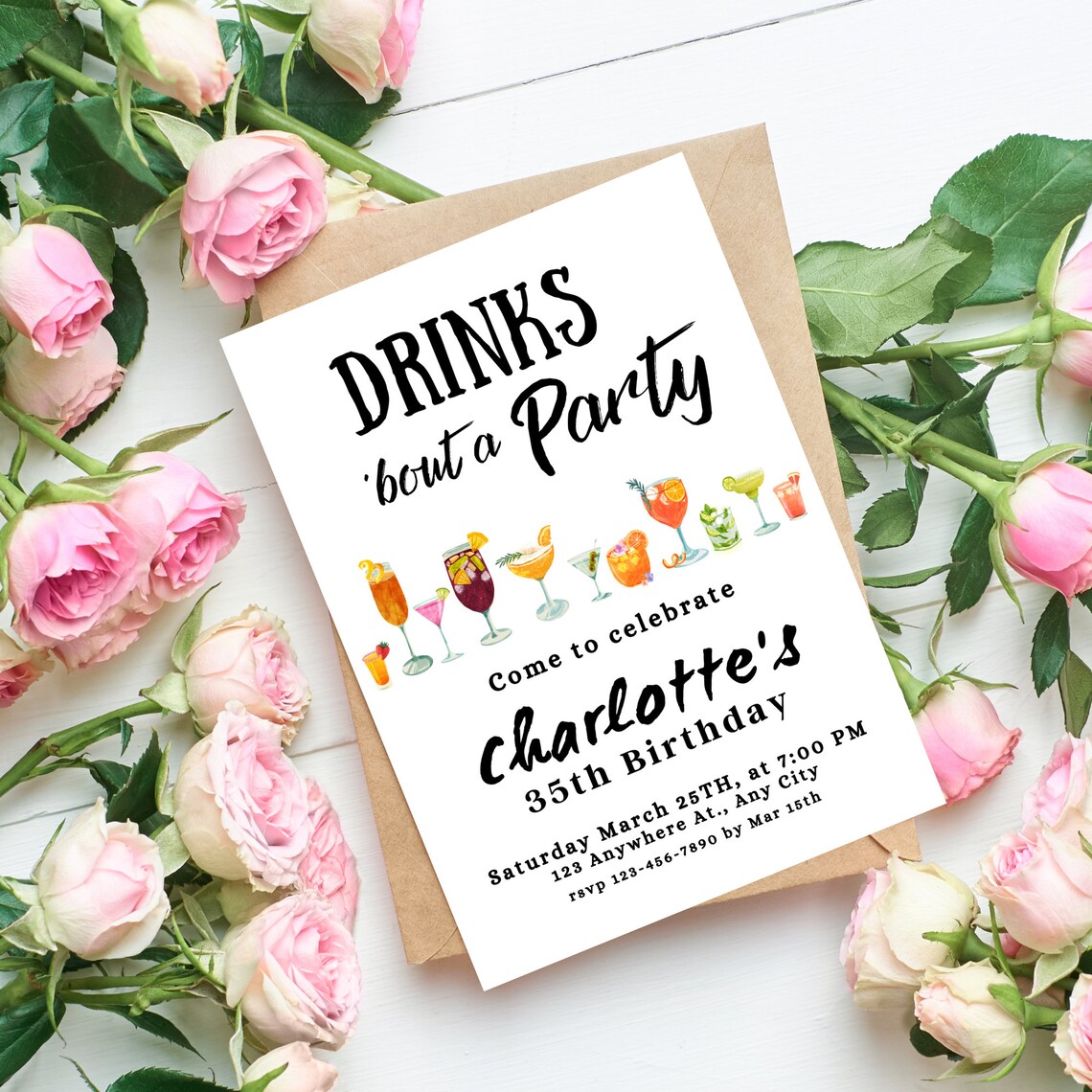Drinks Party Invitations Drinks Birthday Invitation Drinks Etsy