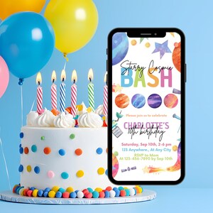 Galaxy Birthday Invitation Galaxy Birthday Supplies Girl Galaxy Party Invitation Phone Invite Phone Birthday 6th Birthday 8th Birthday 7th