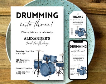 Drum Birthday Invitation Drum Theme Invitation Musical Instruments 3rd Birthday Boy 4th Birthday Invite 7th Birthday Invite 3rd Birthday Gir