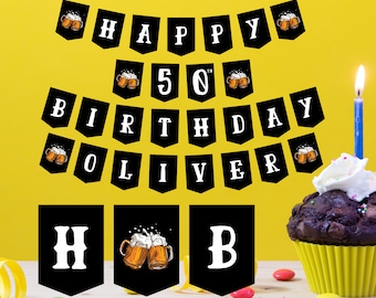 Beer Birthday Banner Happy Birthday Banner 60th Birthday Banner 36th Birthday Banner Name Birthday Banner 50th Birthday Man