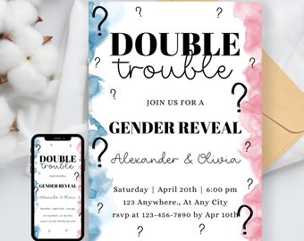 Intimate Gender Reveal Twins Gender Reveal Gender Reveal Invitation Evites Gender Reveal Gender Reveal Invitation Digital Dad Gender Reveal