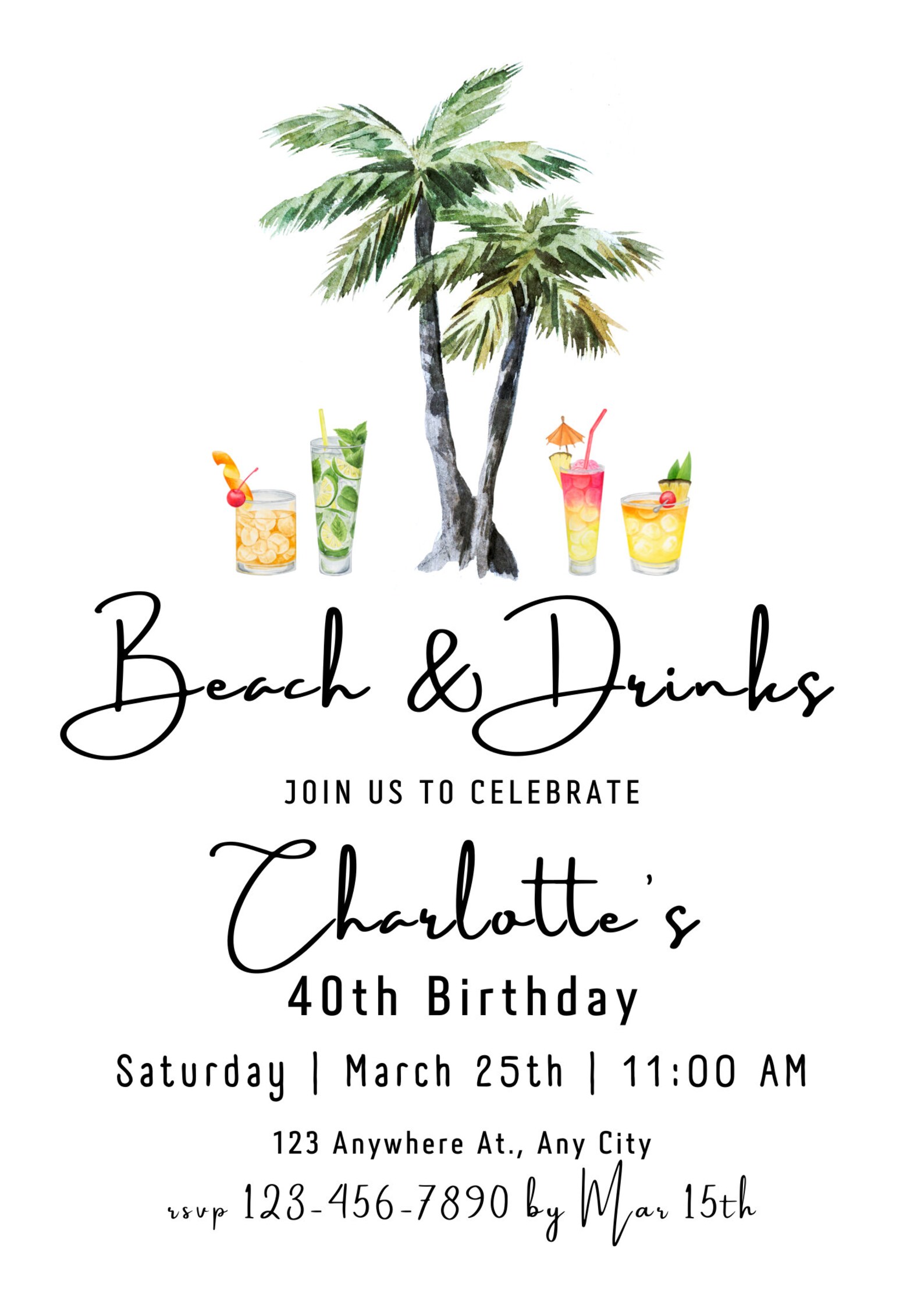 Beach Birthday Invitation Beach Theme Invitation Beach Birthday Invit