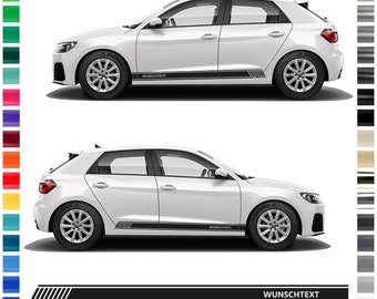 Aufkleber - Seiten-Streifen Set/Dekor passend für Audi A1 Quattro in Wunschfarbe mit Wunschtext