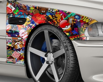 Stickerbomb Autofolie für 3D Car Wrapping mit Luftkanälen, Logos & Marken  Cartoon - .de