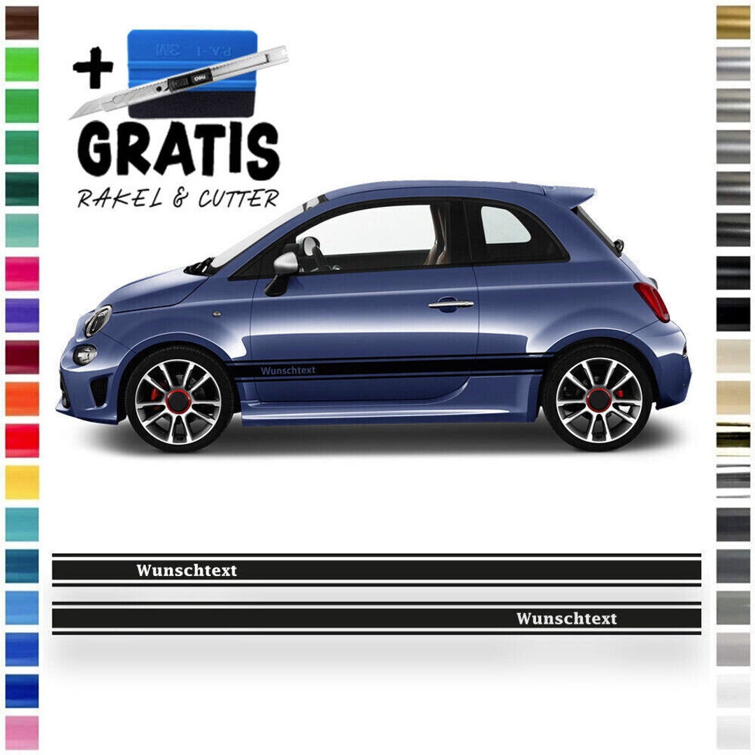 Seitenstreifen Aufkleber Set, Passend Für FIAT Abarth 500 595, Wetterfeste Auto-Aufkleber, Dekorstreifen Mit Personalisiertem Wunschtext